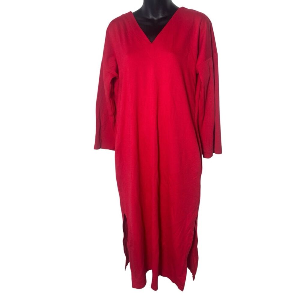 Julia allert breaking the rules large red long sleeve v neck side slit dress